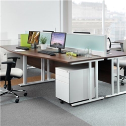 Maestro 25 straight desk 1400mm x 600mm with 2 drawer pedestal - white cantilever leg frame leg, grey oak top