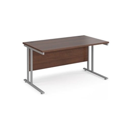 Maestro 25 straight desk 1400mm x 800mm - silver cantilever leg frame, walnut top