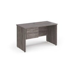 Maestro 25 straight desk 1200mm x 600mm with 2 drawer pedestal - grey oak top with panel end leg