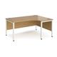 Maestro 25 right hand ergonomic desk 1600mm wide - white bench leg frame, oak top