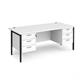 Maestro 25 straight desk 1800mm x 800mm with two x 3 drawer pedestals - black H-frame leg, white top