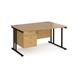 Maestro 25 right hand wave desk 1400mm wide with 3 drawer pedestal - black cantilever leg frame, oak top
