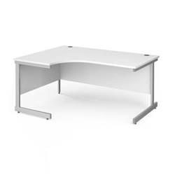 Contract 25 left hand ergonomic desk with silver cantilever leg 1600mm - white top