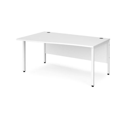 Maestro 25 left hand wave desk 1600mm wide - white bench leg frame, white top