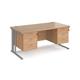Maestro 25 straight desk 1600mm x 800mm with two x 3 drawer pedestals - silver cable managed leg frame, beech top