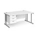 Maestro 25 right hand wave desk 1600mm wide with 3 drawer pedestal - silver cantilever leg frame, white top