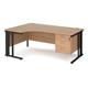 Maestro 25 left hand ergonomic desk 1800mm wide with 3 drawer pedestal - black cable managed leg frame, beech top