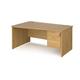 Maestro 25 left hand wave desk 1600mm wide with 2 drawer pedestal - oak top with panel end leg