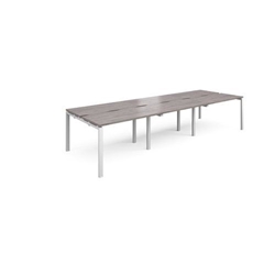 Adapt triple back to back desks 3600mm x 1200mm - white frame, grey oak top