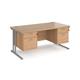 Maestro 25 straight desk 1600mm x 800mm with two x 2 drawer pedestals - silver cantilever leg frame, beech top
