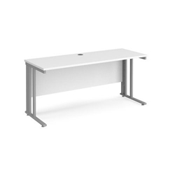 Maestro 25 straight desk 1600mm x 600mm - silver cable managed leg frame, white top