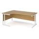 Maestro 25 left hand ergonomic desk 1800mm wide - white cantilever leg frame, oak top