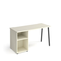 Sparta straight desk 1400mm x 600mm with A-frame leg and support pedestal - charcoal frame, white top