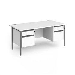 Contract 25 straight desk with 2 and 2 drawer pedestals and graphite H-Frame leg 1600mm x 800mm - white top