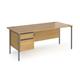 Contract 25 straight desk with 2 drawer pedestal and graphite H-Frame leg 1800mm x 800mm - oak top