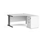 Maestro 25 right hand ergonomic desk 1400mm with black cantilever frame and desk high pedestal - white