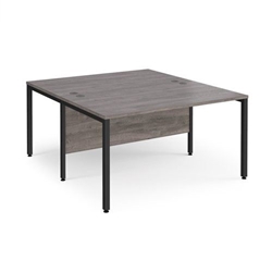 Maestro 25 back to back straight desks 1400mm x 1600mm - black bench leg frame, grey oak top