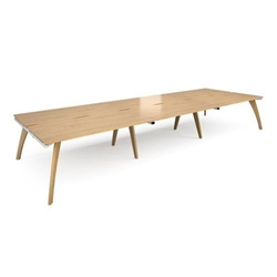 Fuze triple back to back desks 4800mm x 1600mm with oak legs - white underframe, oak top