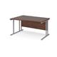 Maestro 25 left hand wave desk 1400mm wide - silver cantilever leg frame, walnut top