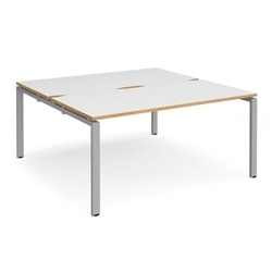 Adapt back to back desks 1600mm x 1600mm - silver frame, white top with oak edging