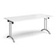 Rectangular folding leg table with chrome legs and curved foot rails 1800mm x 800mm - white