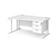 Maestro 25 left hand wave desk 1600mm wide with 3 drawer pedestal - white cantilever leg frame, white top