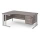 Maestro 25 left hand ergonomic desk 1800mm wide with 3 drawer pedestal - silver cable managed leg frame, grey oak top