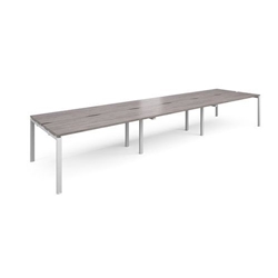 Adapt triple back to back desks 4800mm x 1200mm - white frame, grey oak top