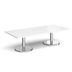 Pisa rectangular coffee table with round chrome bases 1800mm x 800mm - white