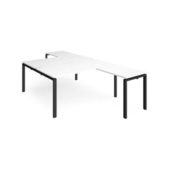 Adapt back to back desks 1600mm x 1600mm with 800mm return desks - black frame, white top