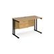 Maestro 25 straight desk 1200mm x 600mm with 2 drawer pedestal - black cantilever leg frame, oak top