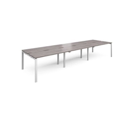 Adapt triple back to back desks 4200mm x 1200mm - white frame, grey oak top