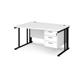 Maestro 25 left hand wave desk 1400mm wide with 3 drawer pedestal - black cable managed leg frame, white top