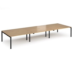 Adapt triple back to back desks 4800mm x 1600mm - black frame, oak top