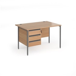 Contract 25 straight desk with 3 drawer pedestal and graphite H-Frame leg 1200mm x 800mm - beech top