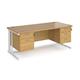 Maestro 25 straight desk 1800mm x 800mm with 2 and 3 drawer pedestals - white cable managed leg frame, oak top