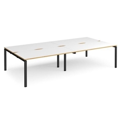 Adapt double back to back desks 3200mm x 1600mm - black frame, white top with oak edging