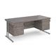 Maestro 25 straight desk 1800mm x 800mm with two x 2 drawer pedestals - silver cantilever leg frame, grey oak top