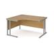 Maestro 25 left hand ergonomic desk 1400mm wide - silver cantilever leg frame, oak top