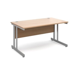 Momento straight desk 1400mm x 800mm - silver cantilever frame, beech top