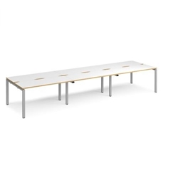 Adapt sliding top triple back to back desks 4200mm x 1200mm - silver frame, white top with oak edging