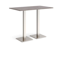 Brescia rectangular poseur table with flat square brushed steel bases 1400mm x 800mm - grey oak