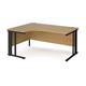Maestro 25 left hand ergonomic desk 1600mm wide - black cable managed leg frame, oak top