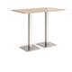 Brescia rectangular poseur table with flat square brushed steel bases 1400mm x 800mm - kendal oak