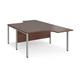 Maestro 25 back to back ergonomic desks 1400mm deep - silver bench leg frame, walnut top