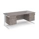 Maestro 25 straight desk 1800mm x 800mm with two x 2 drawer pedestals - white cable managed leg frame, grey oak top