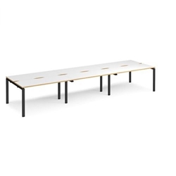 Adapt sliding top triple back to back desks 4200mm x 1200mm - black frame, white top with oak edging
