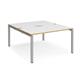 Adapt back to back desks 1400mm x 1600mm - silver frame, white top with oak edging