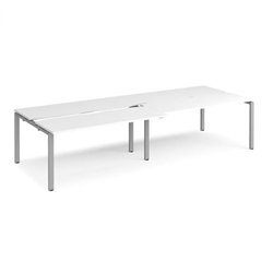 Adapt sliding top double back to back desks 3200mm x 1200mm - silver frame, white top