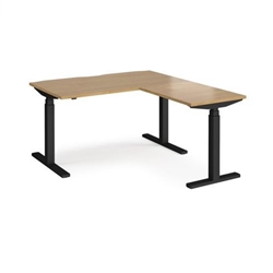 Elev8 Touch sit-stand desk 1400mm x 800mm with 800mm return desk - black frame, oak top